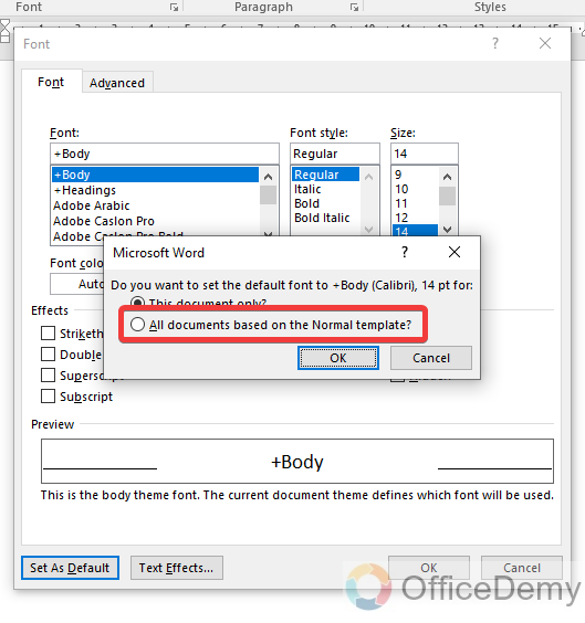 How to change default font in Microsoft Word 13