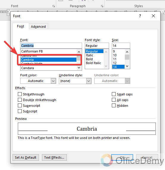 How to change default font in Microsoft Word 5