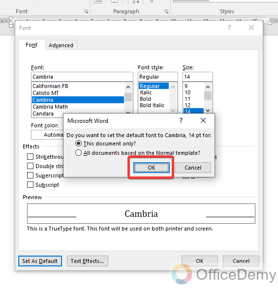 How to change default font in Microsoft Word 7