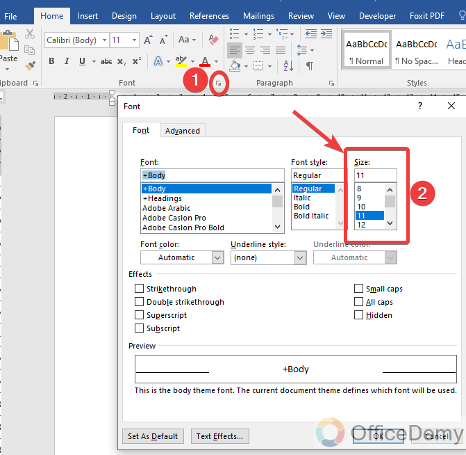How to change default font in Microsoft Word 8