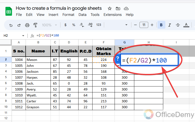 How to create a formula in google sheets 12