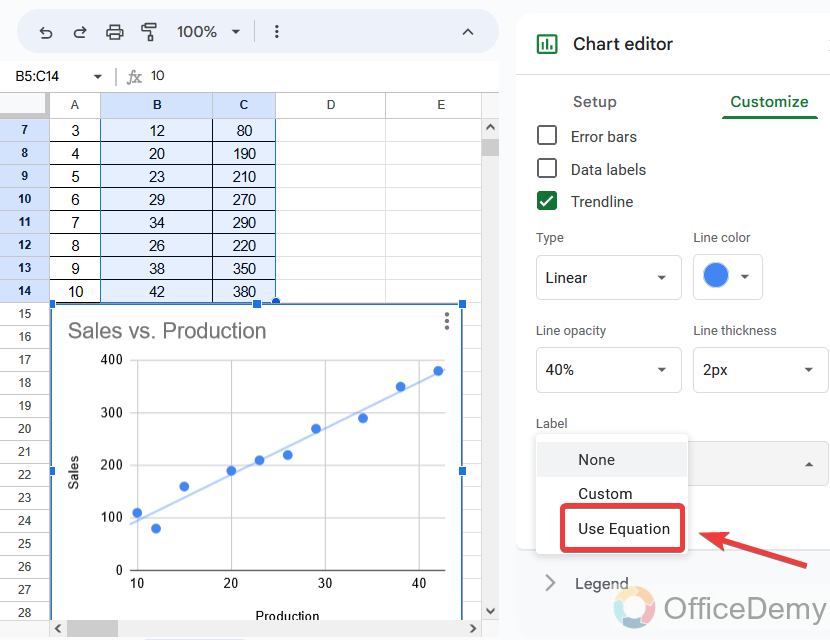 How to find regression equation in Google Sheets 12