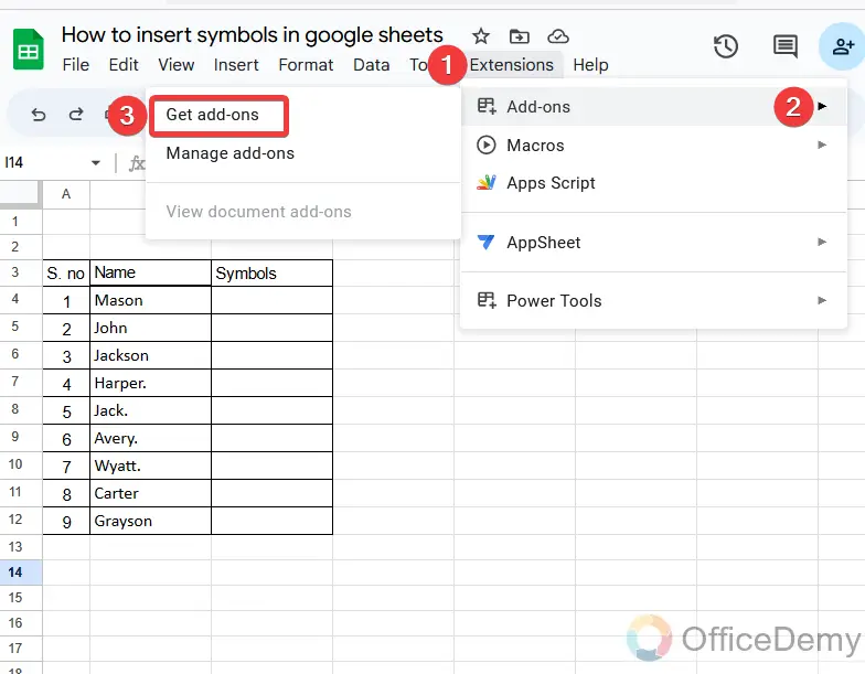 How to insert symbols in google sheets 2