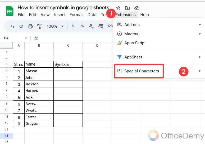 How to insert symbols in google sheets 6