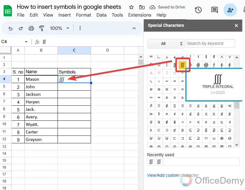 How to insert symbols in google sheets 9