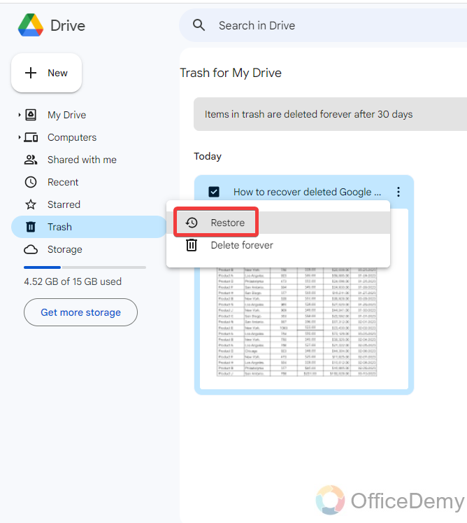 How to recover deleted Google sheets 11