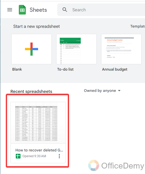 How to recover deleted Google sheets 2
