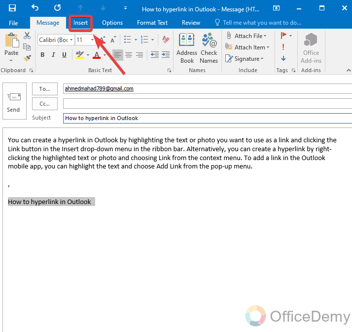 How to Hyperlink in Outlook 13