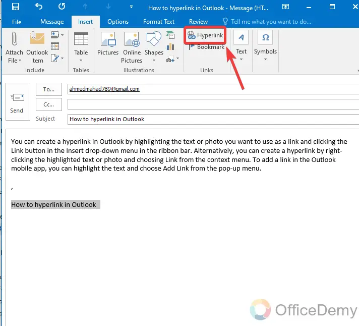 How to Hyperlink in Outlook 14