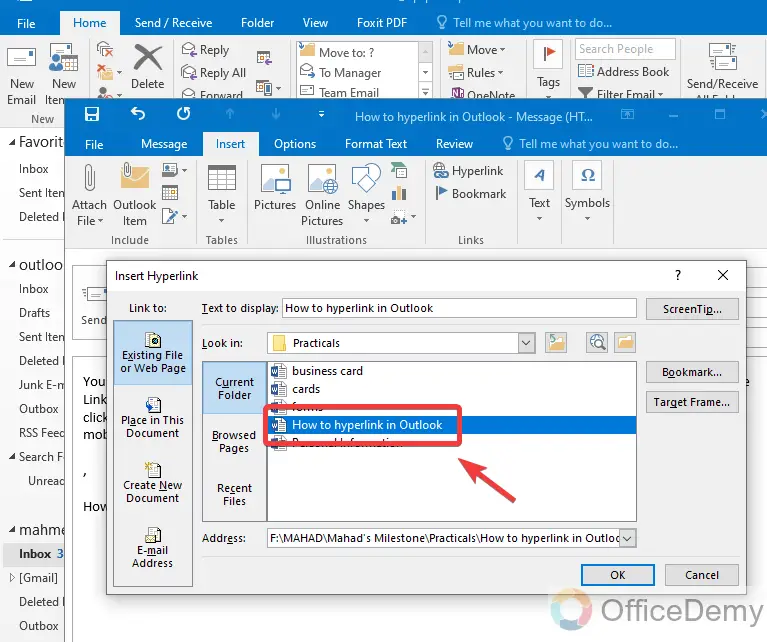 How to Hyperlink in Outlook 16