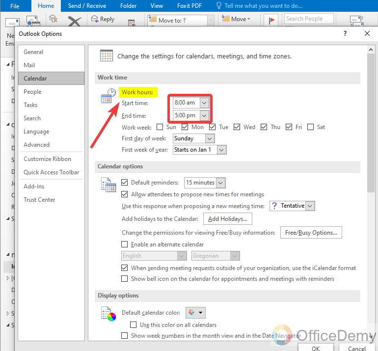 How to Set Working Hours in Outlook 5
