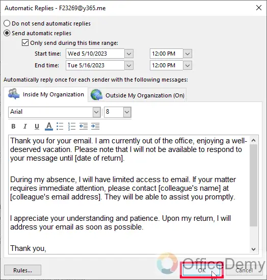 How to Set up an Automatic Reply in Outlook 9