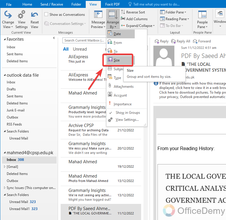 How to Sort Emails in Outlook 14