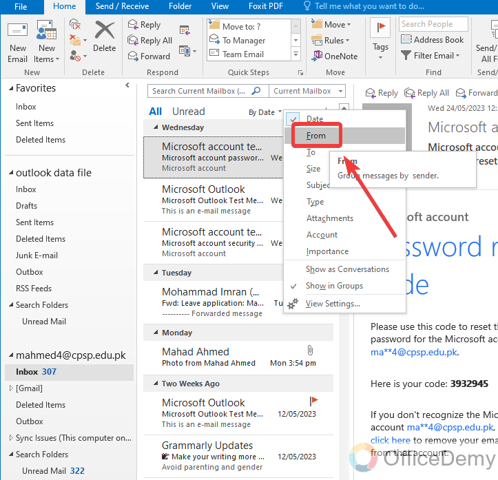 How to Sort Emails in Outlook 16