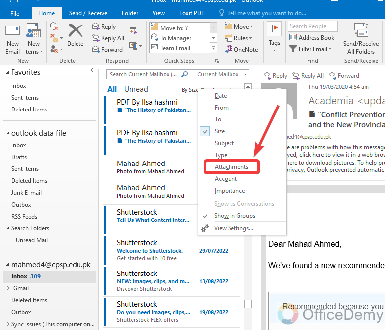 How to Sort Emails in Outlook 7
