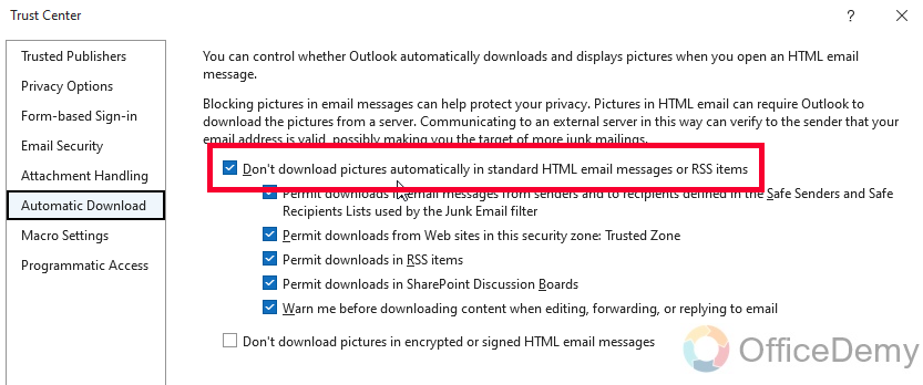 How to Automatically Download Pictures in Outlook 7