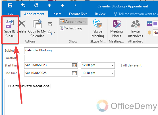How to Block Calendar in Outlook 15