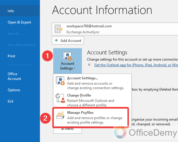 How to Create a New Profile in Outlook 16