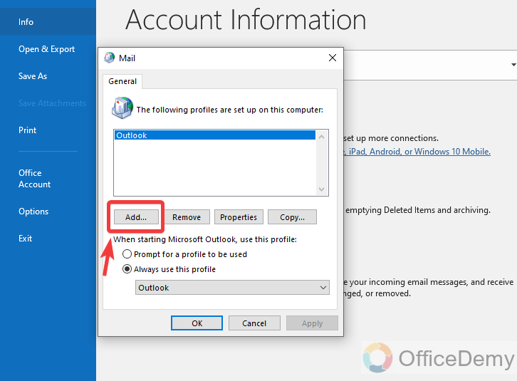How to Create a New Profile in Outlook 5