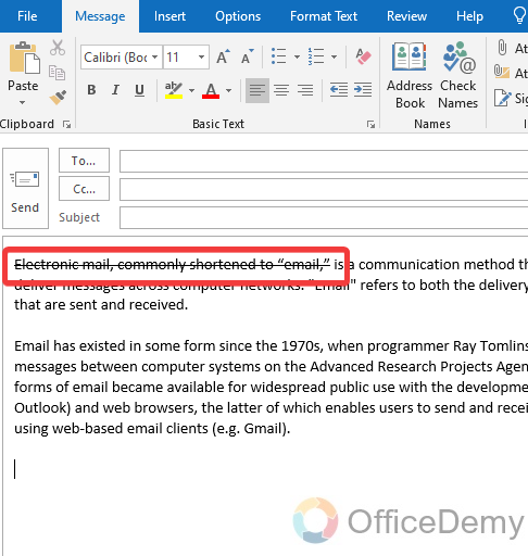 How to Cross out Text in Outlook 11