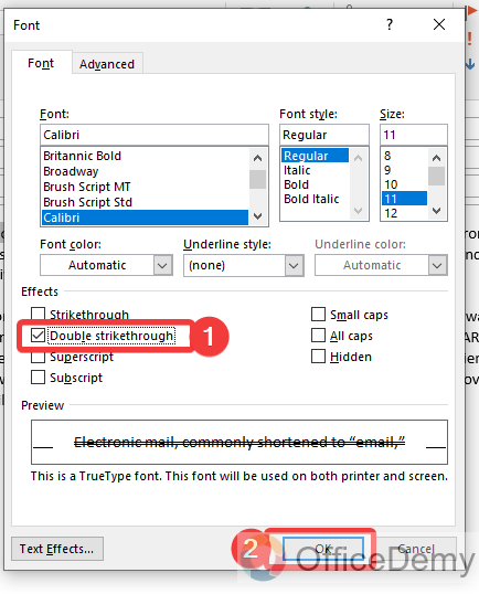 How to Cross out Text in Outlook 20
