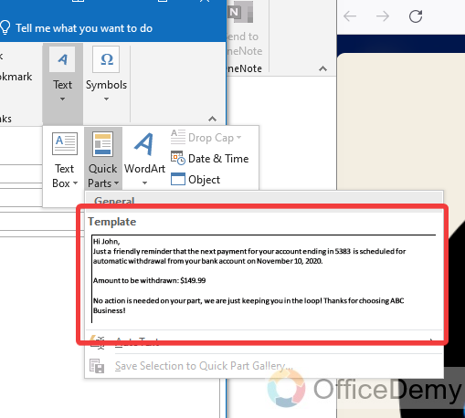 How to create Quick Parts in Outlook 13