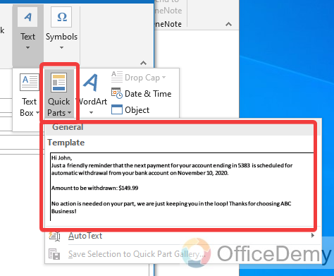 How to create Quick Parts in Outlook 18