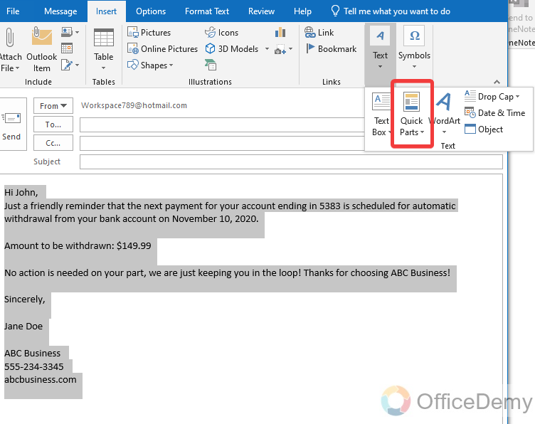 How to create Quick Parts in Outlook 5