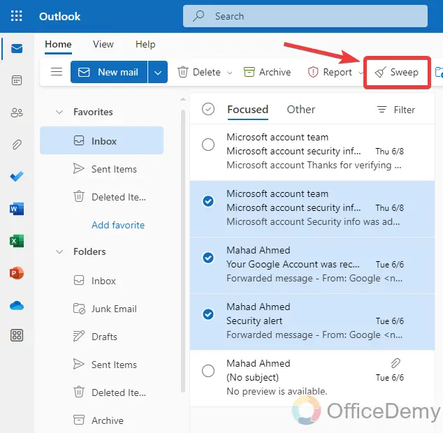 What Does Sweep Mean In Outlook 12