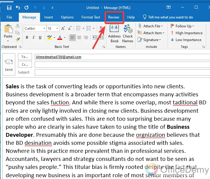 Where is Spell Check in Outlook 8