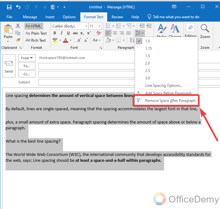 How to Change Paragraph Spacing in Outlook 19