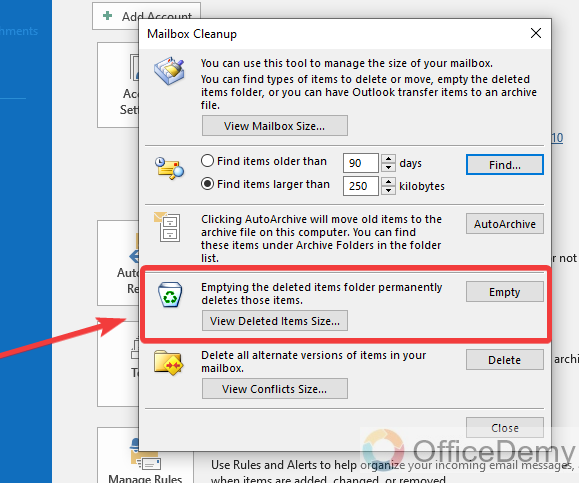 How to Clean up Outlook Mailbox 14