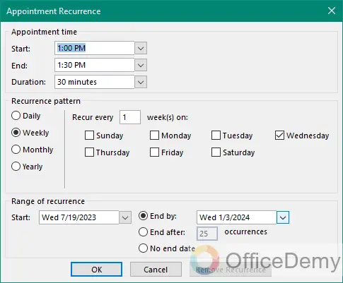 how to set up recurring meeting in outlook 11