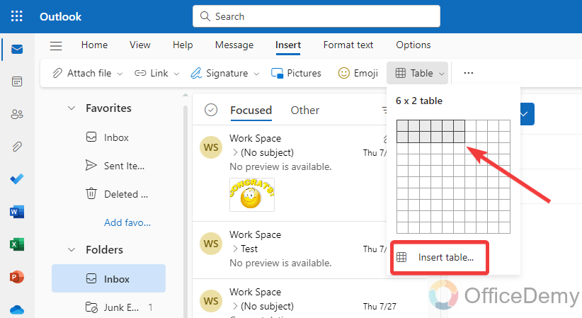 How to Insert Table in Outlook 10