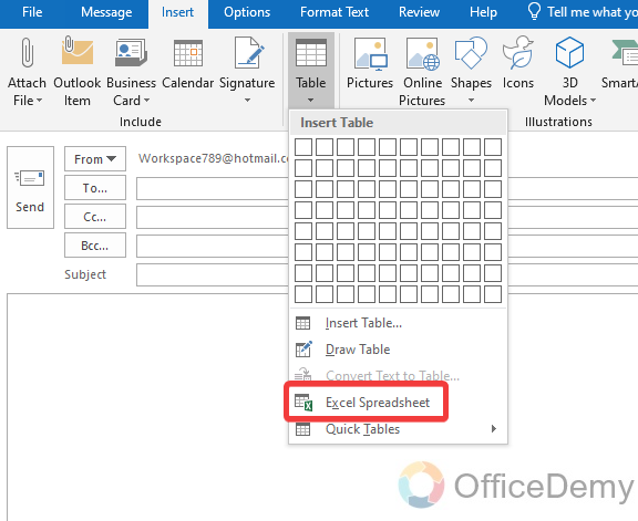 How to Insert Table in Outlook 15