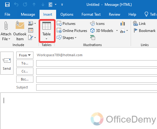 How to Insert Table in Outlook 3
