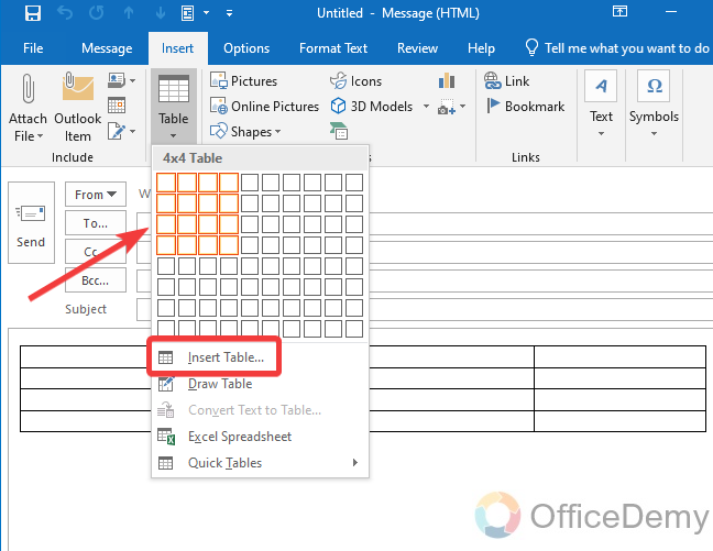 How to Insert Table in Outlook 4
