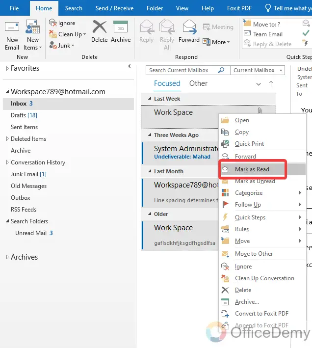 How to Mark All as Read in Outlook 12