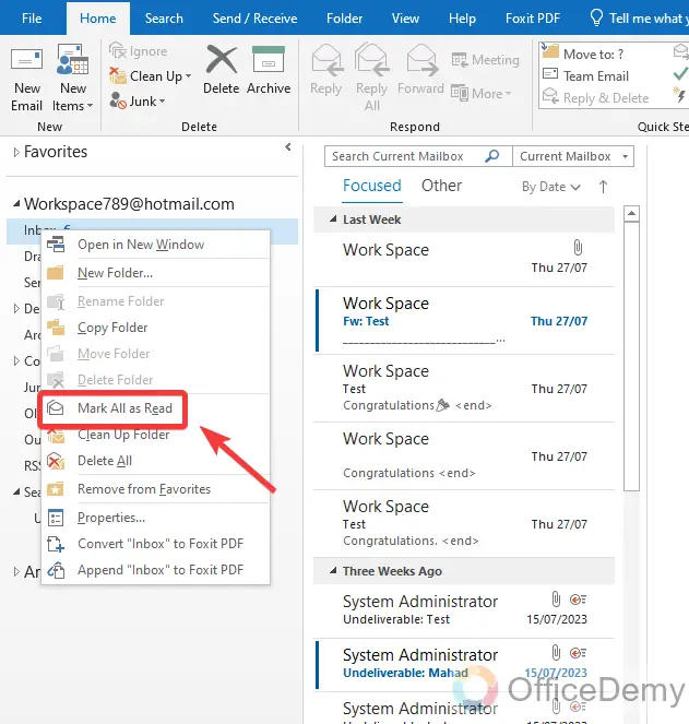 How to Mark All as Read in Outlook 7