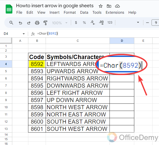 How to insert arrow in google sheets 3