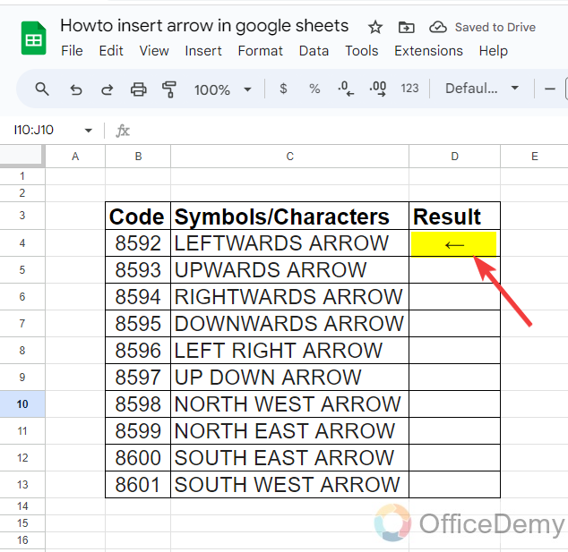 How to insert arrow in google sheets 4