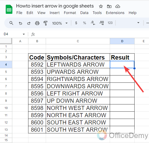 How to insert arrow in google sheets 1