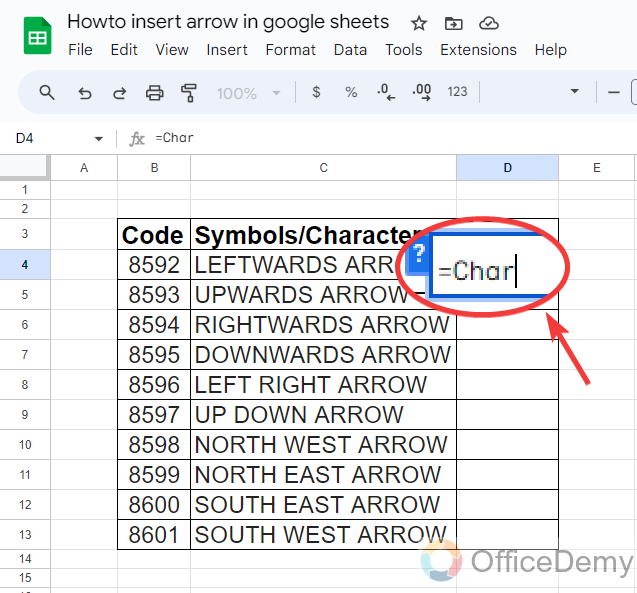 How to insert arrow in google sheets 2