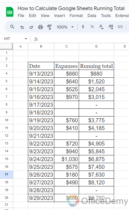 How to Calculate Google Sheets Running Total 20