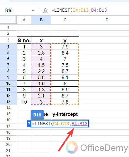 How to Use Linest Function in Google Sheets 4