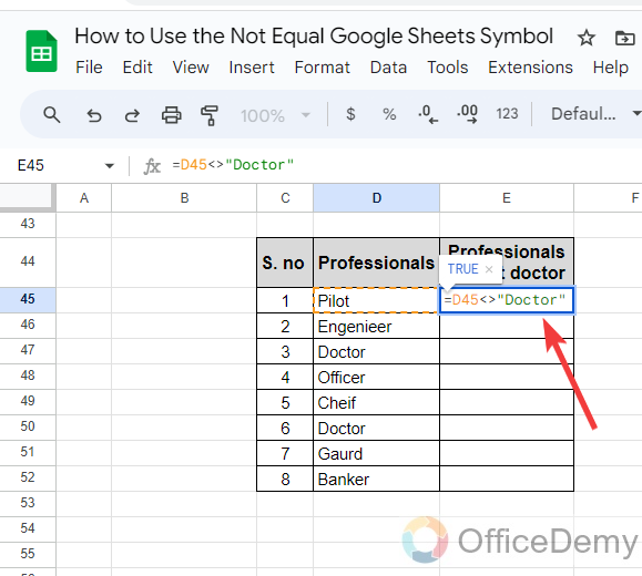 How to Use the Not Equal Google Sheets Symbol 3