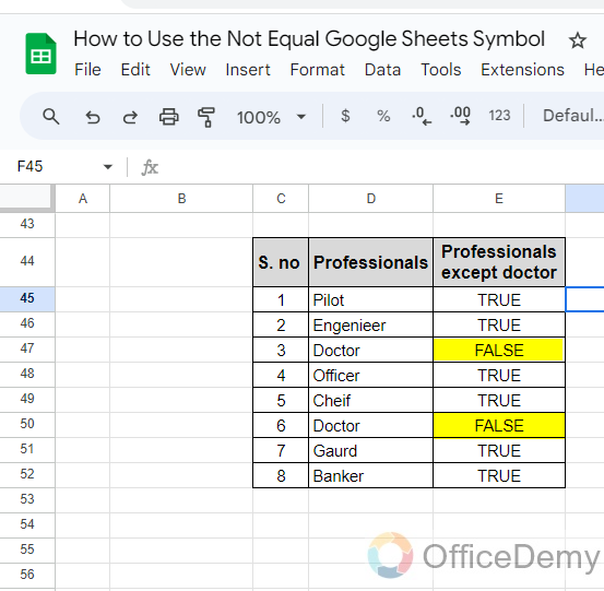 How to Use the Not Equal Google Sheets Symbol 4