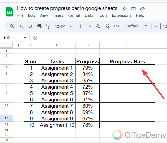 How to create progress bar in google sheets 1