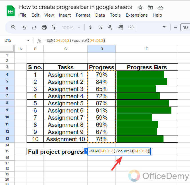 How to create progress bar in google sheets 14