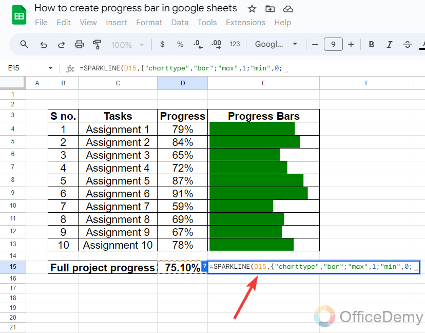 How to create progress bar in google sheets 15